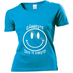 Tricou femei turcoaz, Zambeste Isus te iubeste!